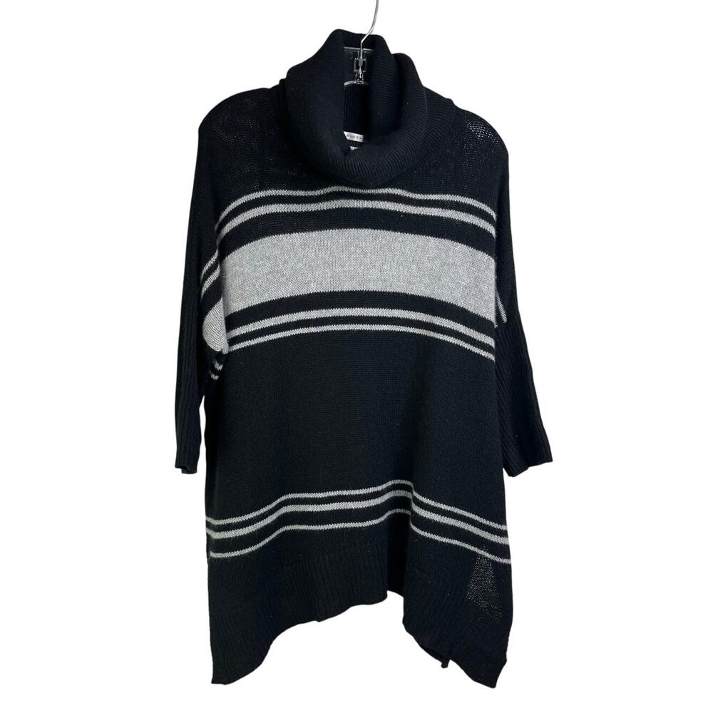 Max Studio Sweater Womens Medium Cashmere Tunic Cowl Neck Striped 3/4 Sleeve